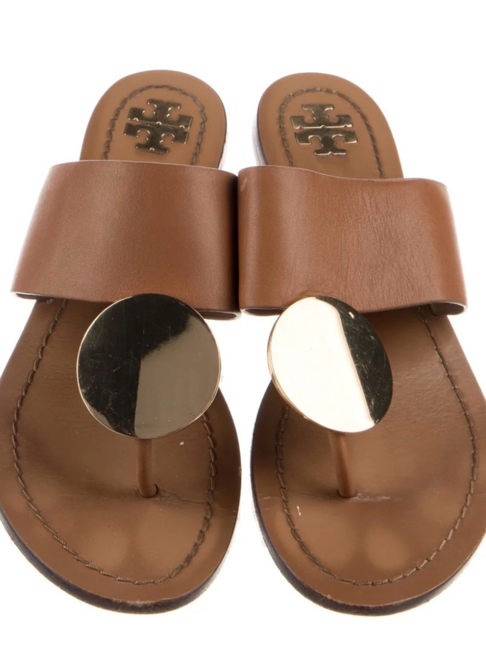 Tory Burch Patos Disk Brown
Leather Flat Sandals 7 summer coastal boho vacation